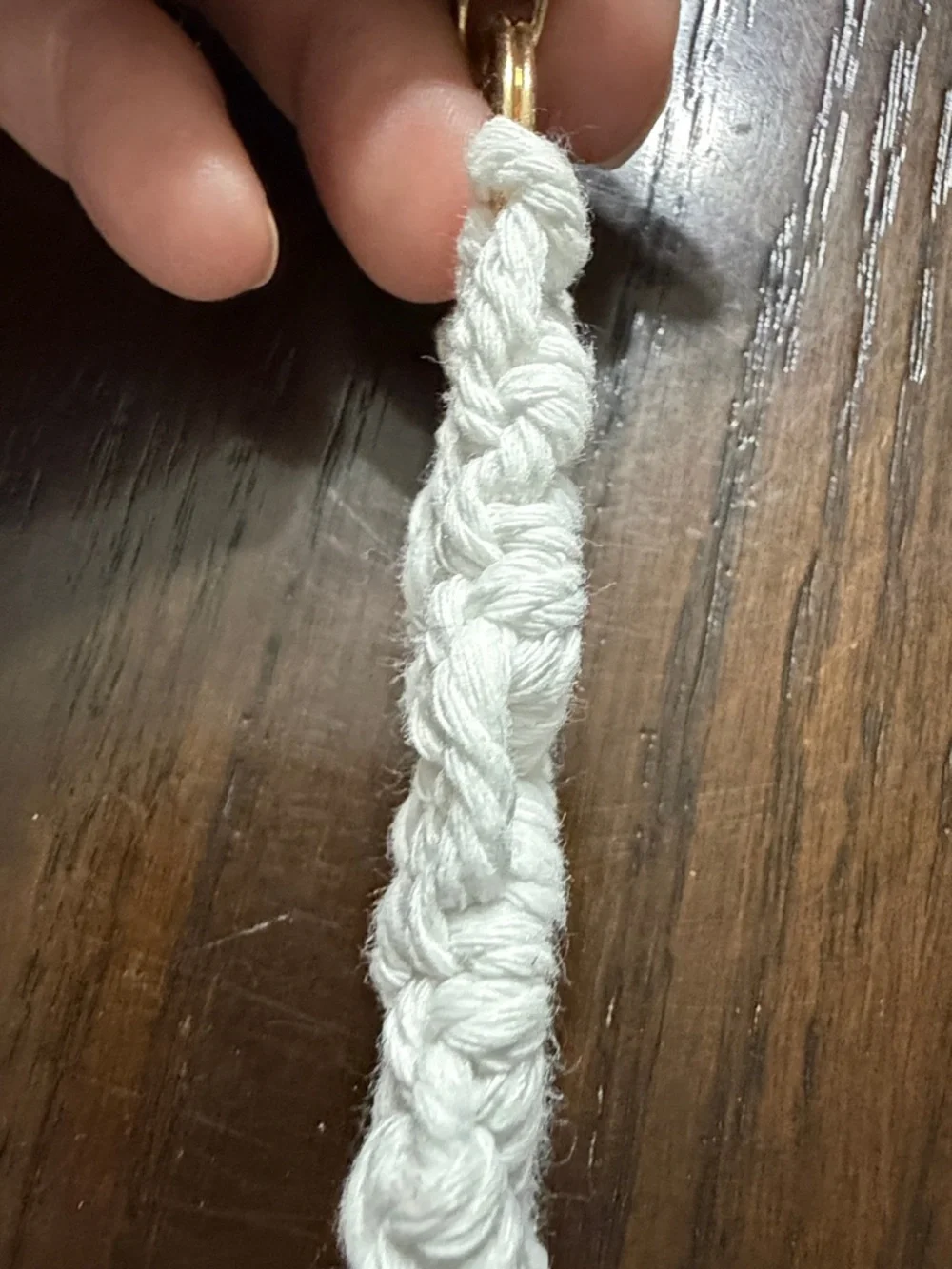 Macramé Keychain-Boho White with Gold Hardware